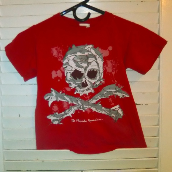 Boys Skull Florida Aquarium Tee Shirt Size 4 - Picture 1 of 2